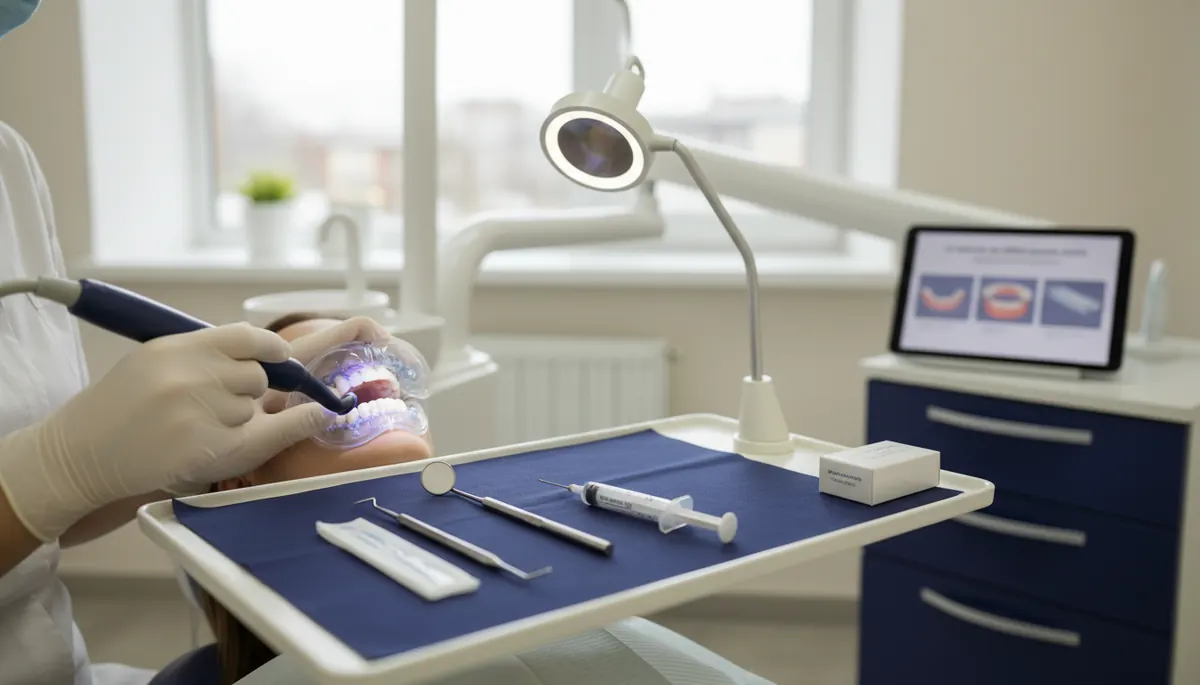 Gutieră personalizată cu gel de albire pentru tratamentul la domiciliu supravegheat