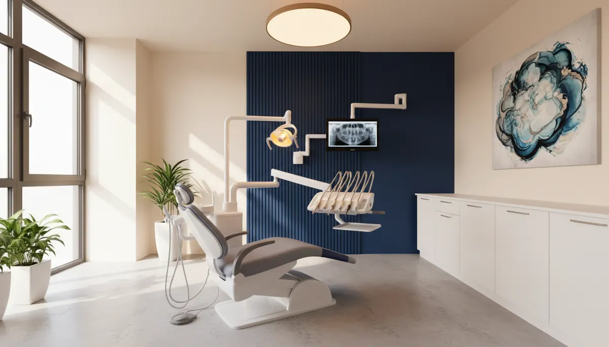 Cabinet stomatologic modern, pregatit pentru o interventie, imagine ilustrativa, fara persoane