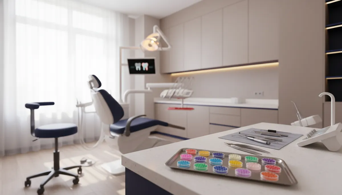 Paleta de culori pentru elasticele aparatului dentar la cabinetul de ortodontie 