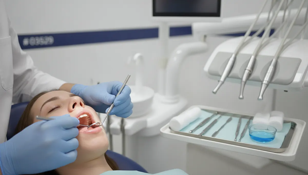 Detaliu clinic al consultului oral pentru o pata alba pe mucoasa 