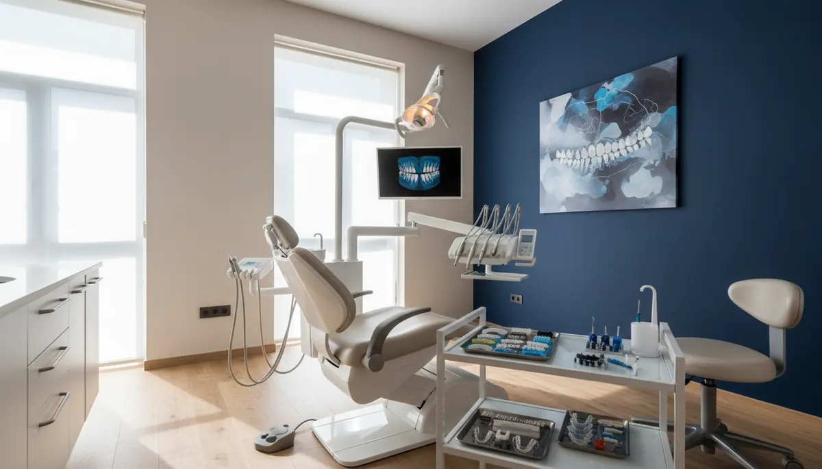 Prim-plan cu o mușcătură incorectă, cu dinți înghesuiți și nealiniați, exemplu de malocluzie dentară