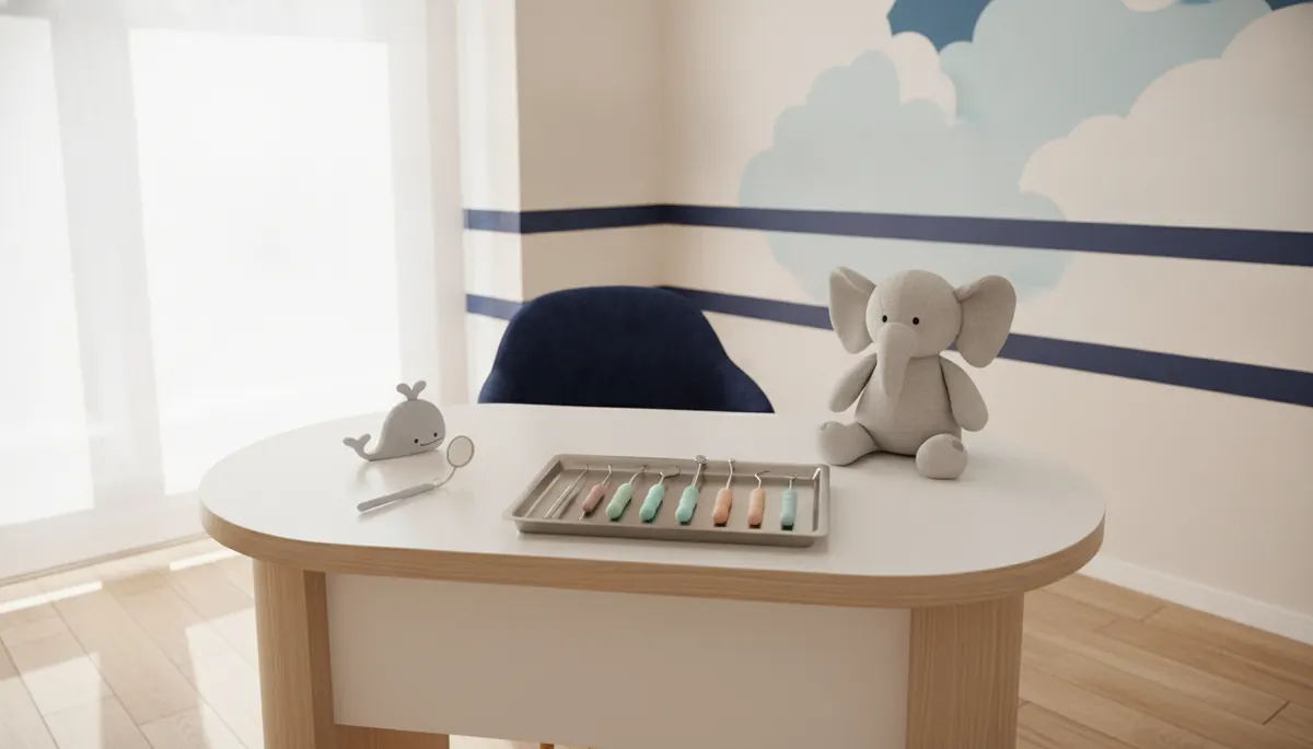 Ilustrație generică: birou de consultație pediatrică cu jucării și instrumente, fără persoane