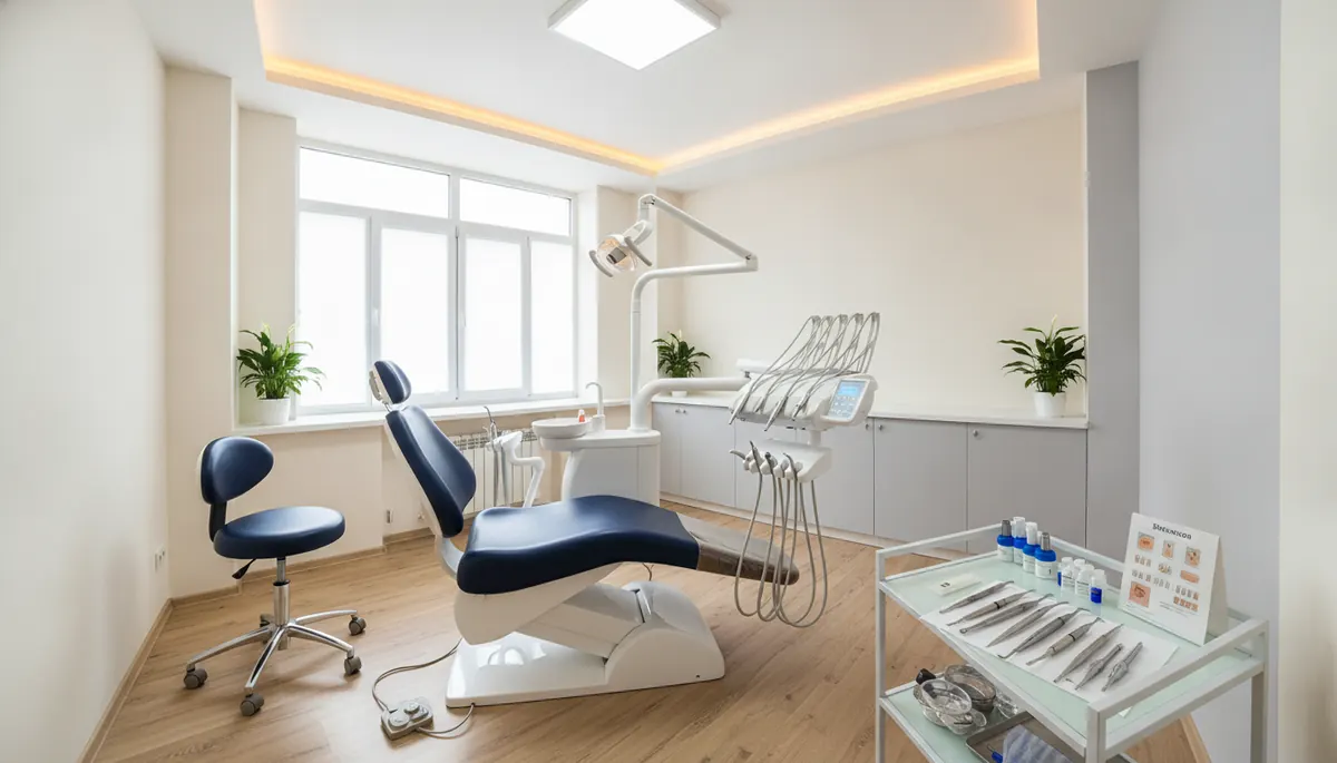 Cabinet stomatologic pregatit pentru evaluarea petelor albe de pe smaltul dentar
